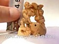 Carved Mammoth Ivory Netsukev- 2 Children & Fish