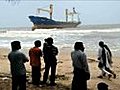 Stranded cargo ship stuck off Mumbai beach