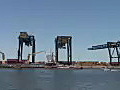 Royalty Free Stock Video HD Footage Large Port Cranes at Port Everglades in Ft. Lauderdale,  Florida