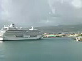 Royalty Free Stock Video HD Footage Cruise Ship Approaches the Port of Honolulu and Aloha Tower in Hawaii