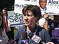 Alex Sink answers questions at early voting promotion