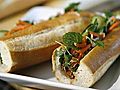 Making a banh mi sandwich