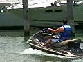 Royalty Free Stock Video HD Footage Jet Ski Leaves the Marina on Key Biscayne in Florida