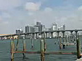 Royalty Free Stock Video HD Footage City Skyline on the Intracoastal Waterway in Miami,  Florida