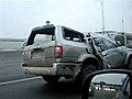 Desperate Driver Cruises In Smashed SUV