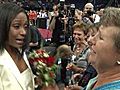 Dominique Dawes Gives Her Bronze Medal To Her Coach   8/11