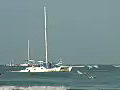 Royalty Free Stock Video HD Footage Catamaran Sailing at Waikiki Beach in Honolulu,  Hawaii