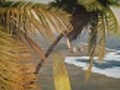 Romantic Tropical Ocean Waves Beach Chairs Palm Trees Surfboards Island