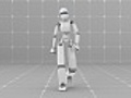White futuristic robot walking indoor- Front view
