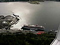 Royalty Free Stock Video SD Footage Quick Zoom Out to View of Cruise Ship and Harbor From Mt. Roberts in Juneau,  Alaska