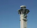 Royalty Free Stock Video HD Footage Zoom Into Control Tower  at Los Angeles Airport in California