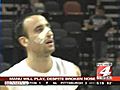 Manu Ginobili warms up game 4 with nose splint