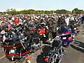 Royalty Free Stock Video SD Footage Pan Left to a Sea of Bikes at the Fun in the Sun Toy Run in Ft. Lauderdale,  Florida in 2003