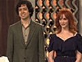 Christina Hendricks and Geoffrey Arend in the Top Chef Kitchen