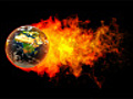 Earth fireball in flames on black background