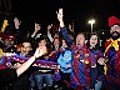 La afición del Barcelona,  eufórica en Wembley