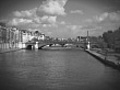 France Old Black And White Paris View Bridge Water