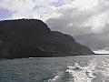 Royalty Free Stock Video SD Footage Boat Wake and Mountains From Napali Coast in Kauai,  Hawaii