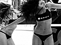 Cheerleading girl beach slow motion