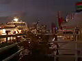 Royalty Free Stock Video HD Footage Large Yachts Docked in the Evening at a Marina on the Intracoastal Waterway in Ft. Lauderdale,  Florida