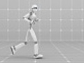 White futuristic robot jogging indoor- Side view