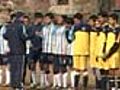 Kashmir youths enjoy soccer in sub-zero temperature