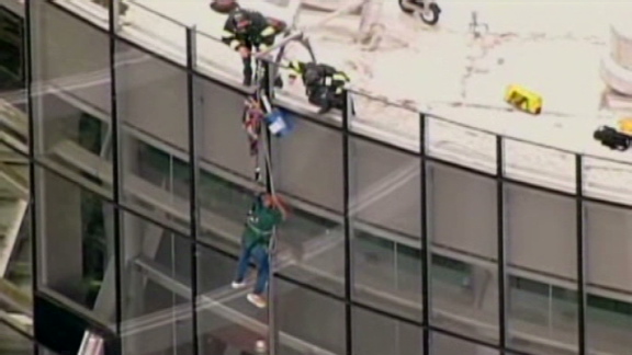 Window washer saved from fall