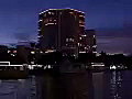 Royalty Free Stock Video SD Footage Pan to Holiday Lights on the New River in Downtown Ft. Lauderdale,  Florida