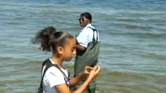 Middle School Girls Study Water Off Coney Island