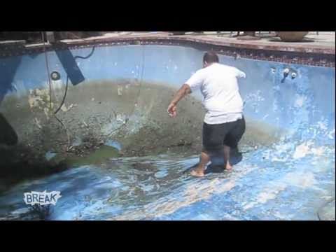 Man Eats It Cleaning Pool