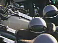 Royalty Free Stock Video SD Footage Zoom Out to a Line of Police Motorcycles at the Fun in the Sun Toy Run in Ft. Lauderdale,  Florida in 2003