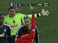 YELLOW CARD: Hassli trips up his defender