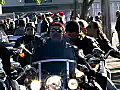 Royalty Free Stock Video SD Footage Motorcycle Riders Pull Up Into Staging Lanes at the Fun in the Sun Toy Run in Ft. Lauderdale,  Florida in 2003