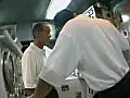 Royalty Free Stock Video SD Footage Crew Members Working in the Engine Room on a Yacht in Ft. Lauderdale,  Florida