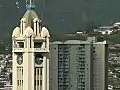 Royalty Free Stock Video HD Footage Close Up of Port of Honolulu and Aloha Tower in Hawaii