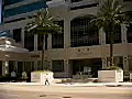 Royalty Free Stock Video SD Footage Office Buidling on Las Olas Blvd in Downtown Ft. Lauderdale,  Florida as Traffic and People Walking Pass by