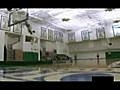 Basketball slam dunk with trampoline