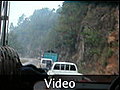 01 Chicken bus passing on blind curve - Guatemala City, Guatemala