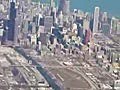 Chicago,  Illinois, USA, overflying chicago downtown