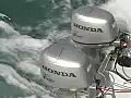 Royalty Free Stock Video SD Footage Close up of Outboard Motors on a Catamaran in the Cayman Islands