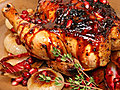 Roasted Pomegranate-Marinated Cornish Game Hens with Cippolini and Treviso