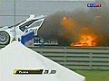 Racer Bails From Flaming Car