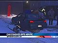 Car Slides Off Road,  Hitting House