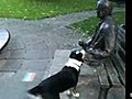 Playful dog gets rejected by statue
