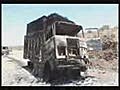 AF/NAfghan Mujahidin showing Aftermath of Ambush On An Supply Convoy and Security Contractors in Central Afghanistan