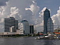 Royalty Free Stock Video SD Footage Pan Left to Jacksonville Skyline in Florida