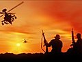 Apache Helicopter  Silhouettes And Soldiers Stock Footage