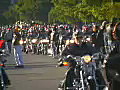 Royalty Free Stock Video SD Footage Motorcycle Riders Pull Up Into Staging Lanes at the Fun in the Sun Toy Run in Ft. Lauderdale,  Florida in 2003