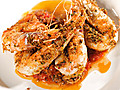 Roasted Jumbo Prawns with Hot Pepper and Spiced Tomato Saltsa