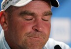 British Open leader tears up at press conference